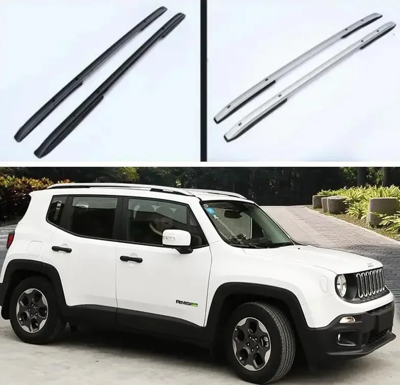 Aluminum Alloy Top Roof Rack Rail Luggage & Cross bar For Jeep Renegade 2016 2017 2018 2019 2020 2021 (Black Sliver)