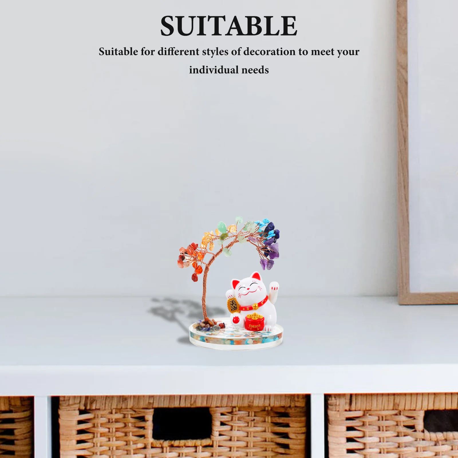 

Fortune Cat Statue Crystal Tree Desk Ornament Home Office Decor Unique Crystal Sculpture Prosperity Symbol Outdoor Cat Statue