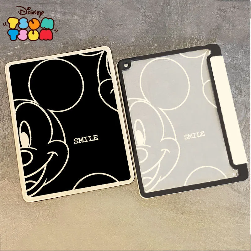 Disney Cartoon Mickey Tablet Case for iPad Mini 1 2 3 Air 6 iPad Pro 2022 12.9inch Acrylic Three-fold Pen Slot Protective Cover