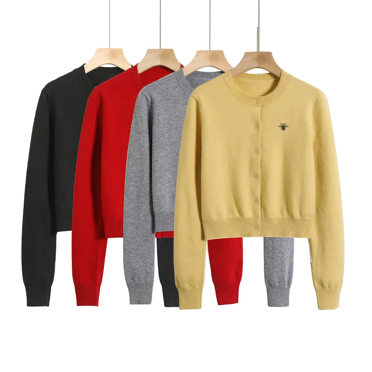 Cardigan feminino de marca de luxo com bordado de abelha exclusivo estilo ins cores doces gola redonda malhas