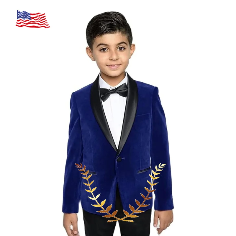 Velvet Boys Suit Jacket Pants Tie 3 piece Set Formal Festival Kids Tuxedo for Wedding Party Child's Clothes