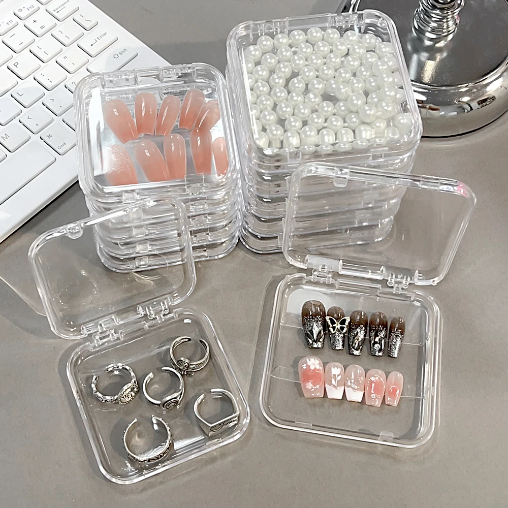 10/5/1x Square Nail Storage Box Acrylic Transparent Container  Portable Jewelry Rings Earring Bracelet Badge Nail Packaging Case