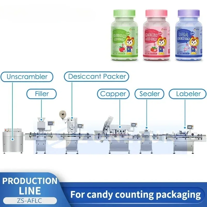 ZONESUN Automatic Gummy Candy Counting Bottling Production Line Bubble Gum Machine Sweet Packaging Equipment ZS-AFLC