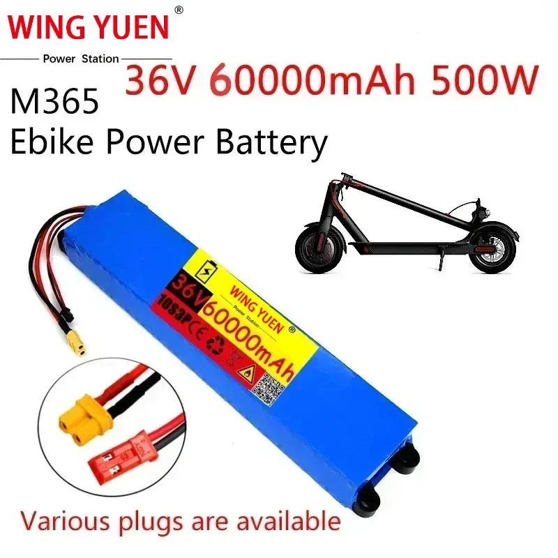 

36V battery 60Ah 18650 lithium battery pack 10S3P 60000mah 500W same port 42V electric M365 power battery with BMS