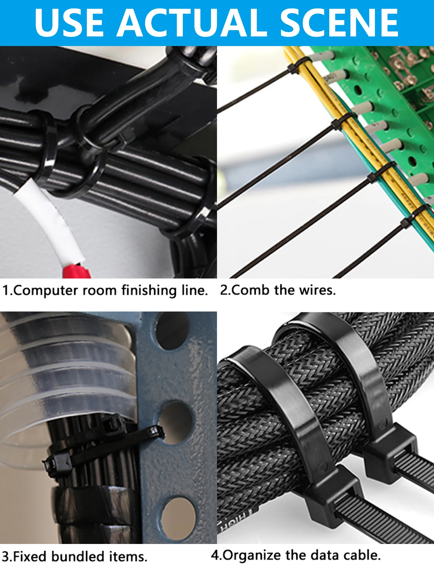 ربطات كابلات نايلون شديدة التحمل، 6 بوصة، قوة الشد 20 رطلاً، عبوة مكونة من 500 قطعة، ربطات كابلات من النايلون، عرض 0.1 بوصة/2.5 مم، أسود.