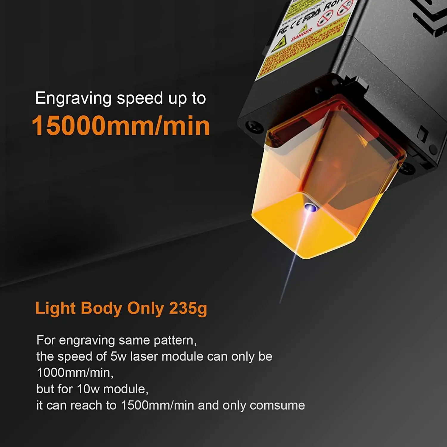 ORTUR True 10W Output Optical Power Laser Module Diode Head 20000MM/MIN For Engraving Machine Wood Marking Acrylic Cutting Tool