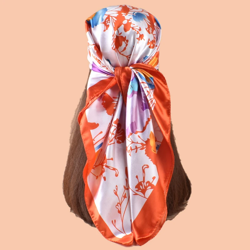 

1PC Women's Summer Beach Accessory Fashion Satin Square Scarf 90*90inch Multi-use Headscarf Party Use Versatile Hair Towel
