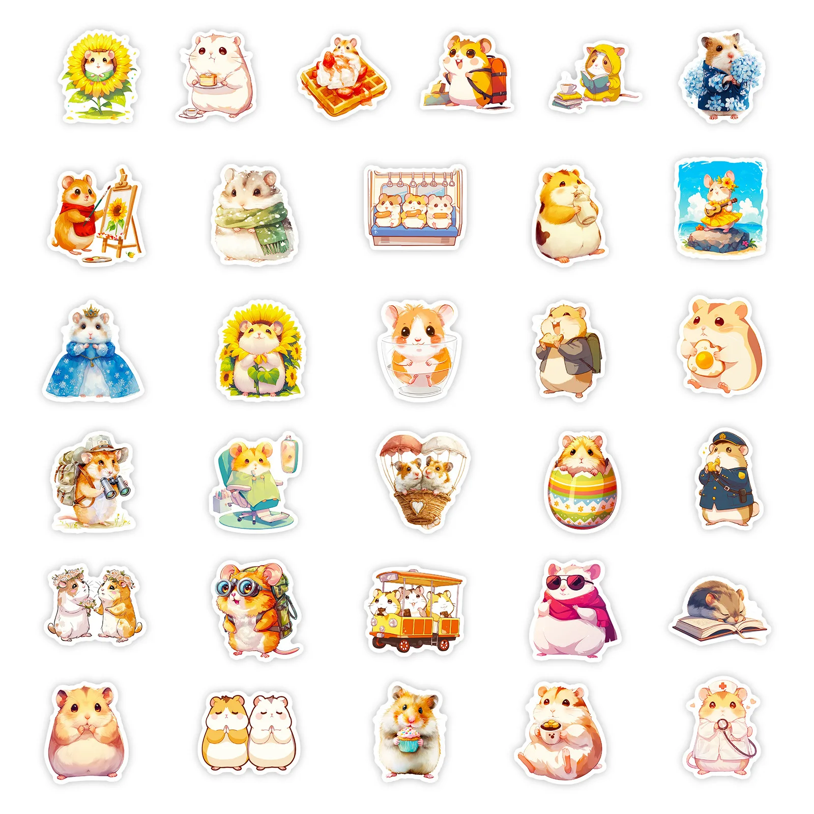 สติกเกอร์ลายกราฟฟิตี้แฮมสเตอร์น่ารักสไตล์สีน้ำ 56 ชิ้น สำหรับตกแต่งแก้วน้ำ กล่องเครื่องเขียน กระเป๋าเดินทาง เคสโทรศัพท์