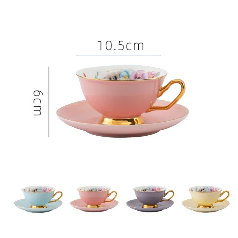 Ceramic coffee cup with plate Golden edged color glazed coffee porcelain mugs Afternoon Tea Cup Flower tea cup afternoon teacups