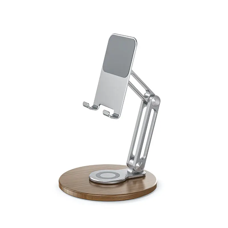 

New solid wood disc aluminum alloy mobile phone bracket live lifting 360-degree rotating desktop flat bracket