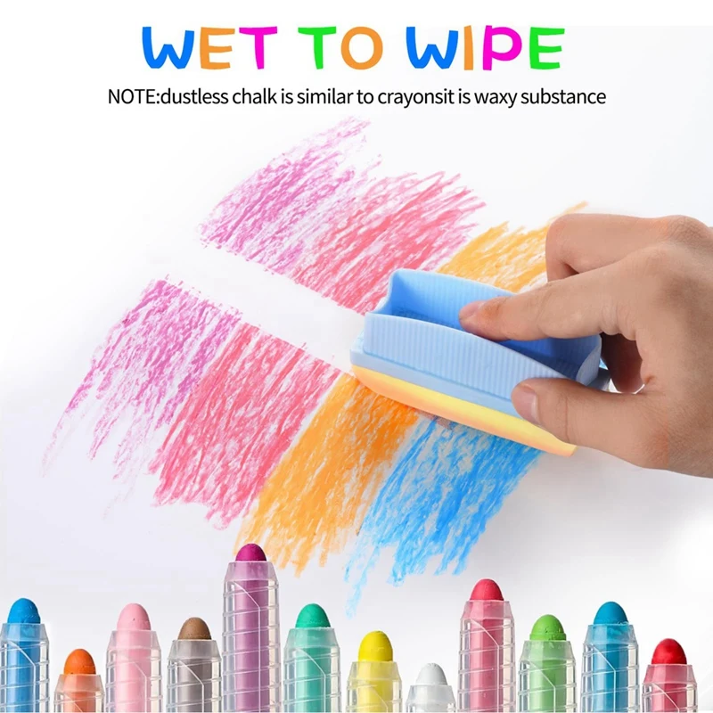 15Pcs Dustless Chalk Set With Chalkboard Eraser, Colored Chalk With Holder,Color Sidewalk Chalk For Kids, Chalk Paint