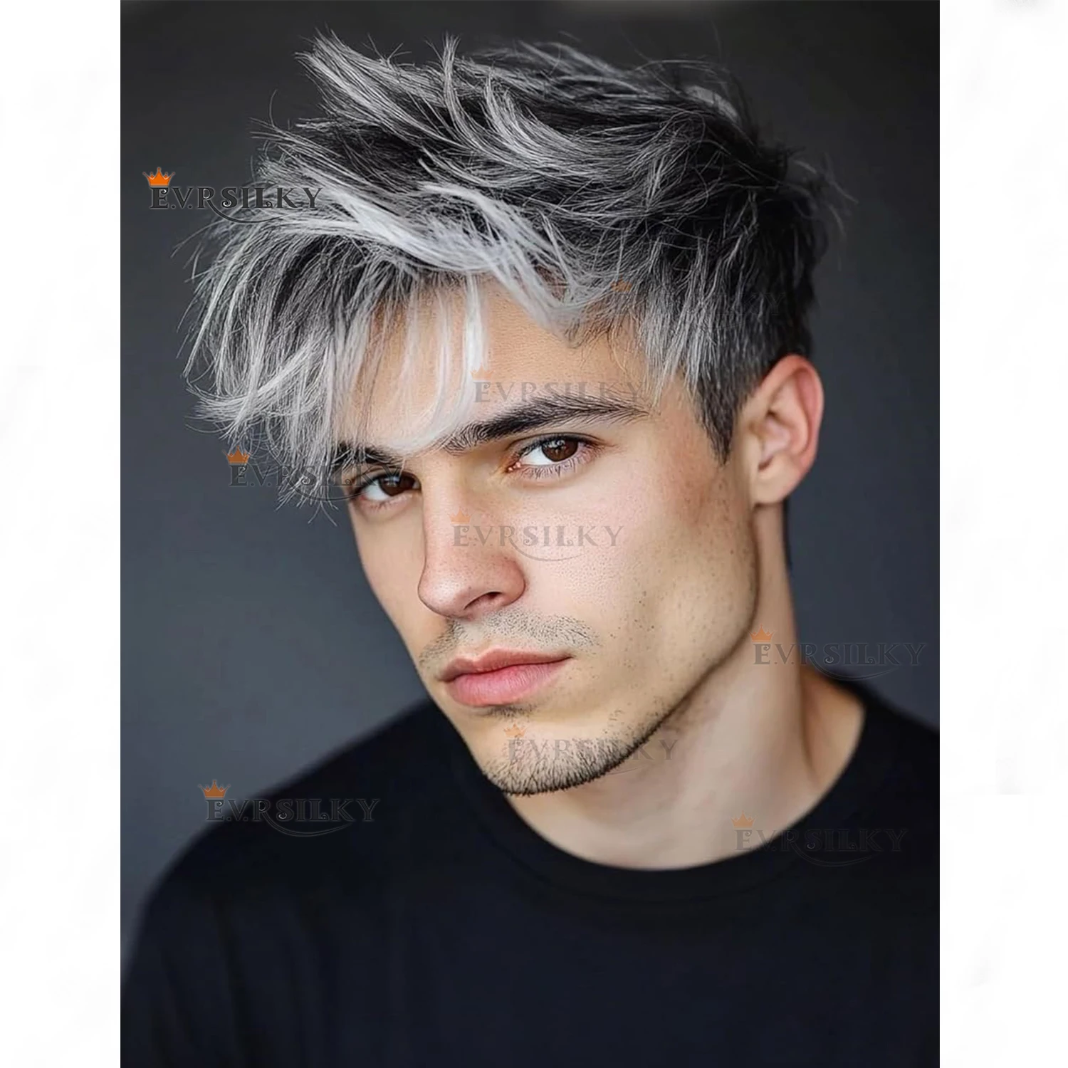 

1B50 1B80 Белый Серебристый Серый Мужской Парик Более Прочный 0,1 мм Инъекционный Парик Мужской Протез Для Волос Блондинка 100% Человеческие Волосы Мужской Парик