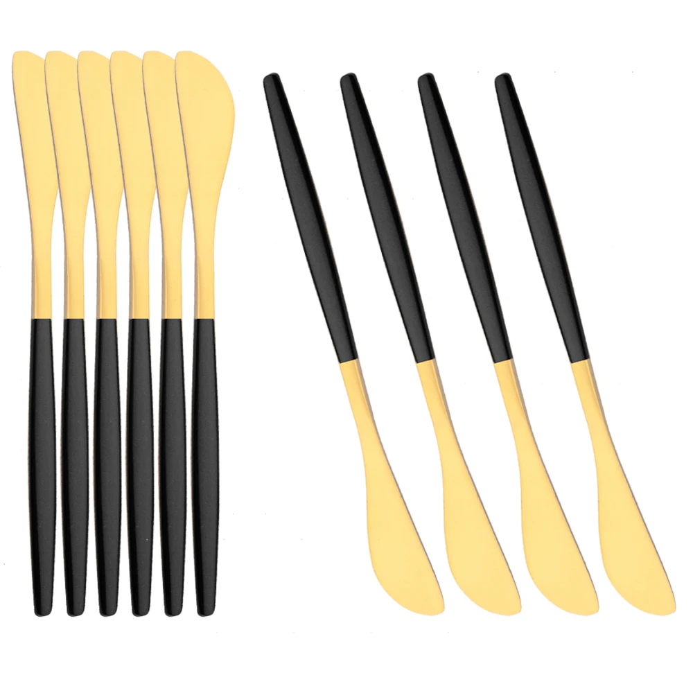 Stainless Steel Butter Knife Black Gold 10Pcs Cheese Dessert Jam Spreaders Cream Knifes Cheese Spatula Cutlery Dessert Tools