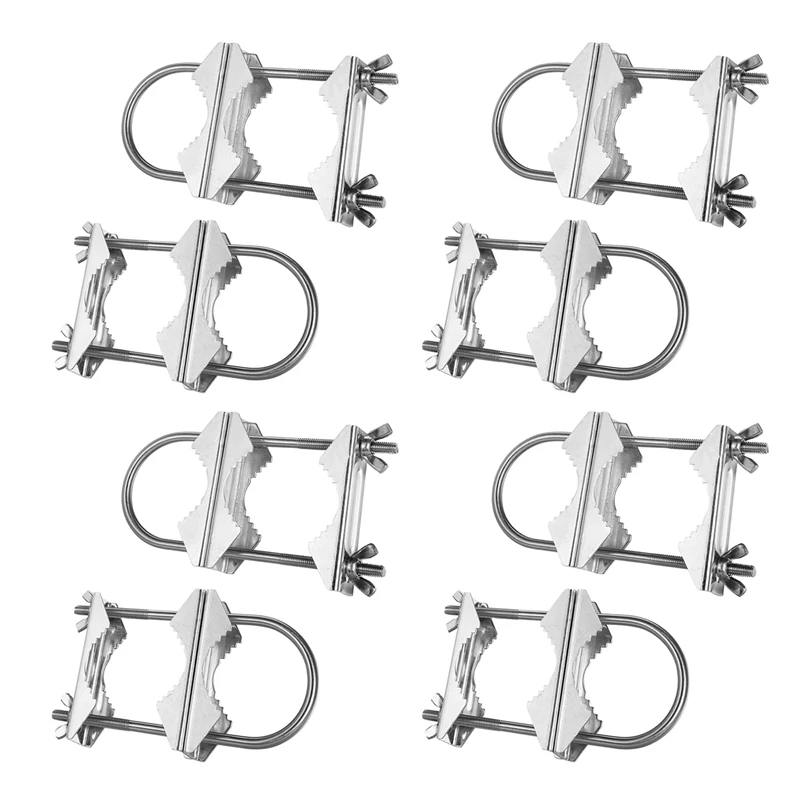 4X Double Antenna Mast Clamp V Jaw Block With U Bolts Heavy Duty Anti-Rust Mast To Mast Mount Bracket Kit For TV,CB,Ham