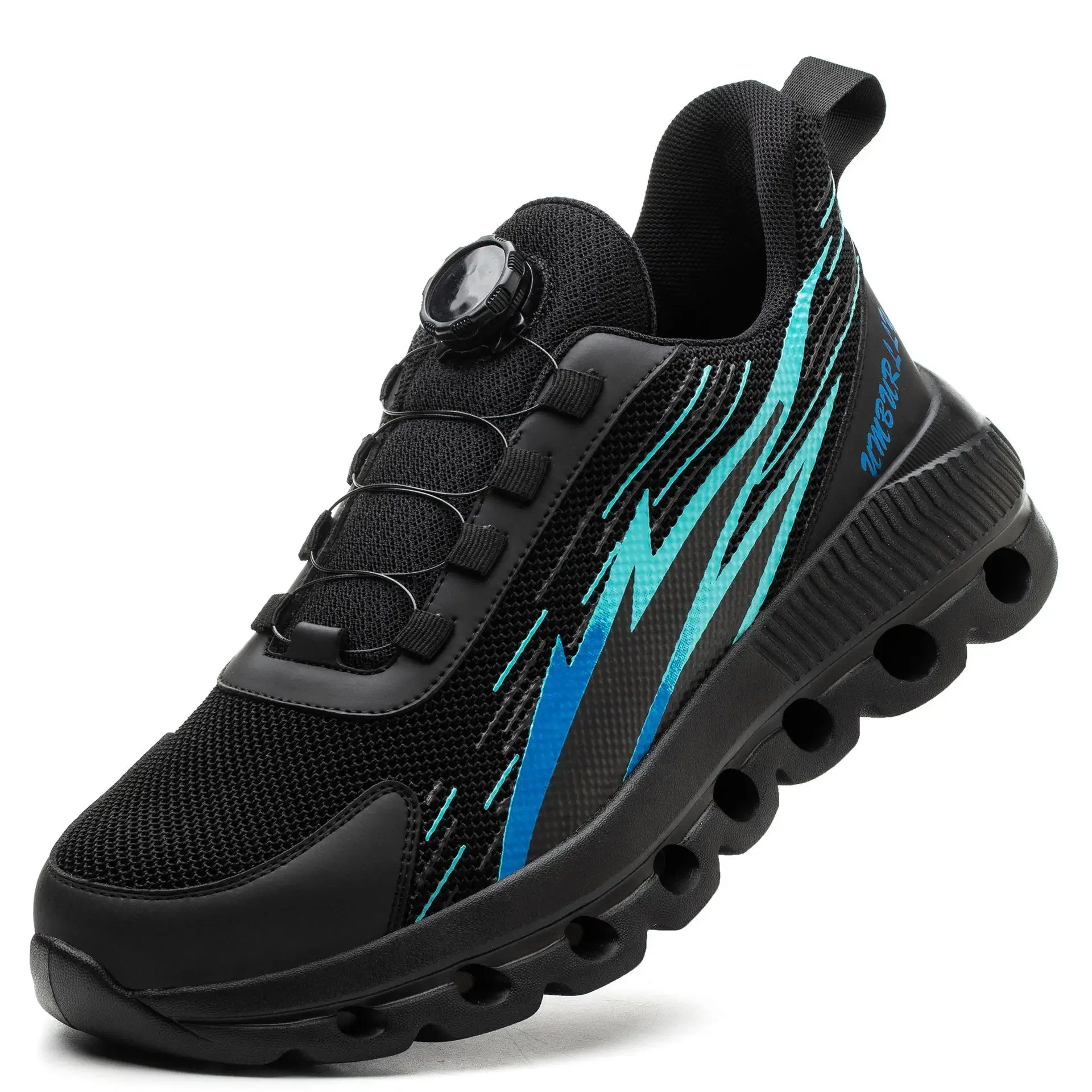 Men Steel Toe Sneakers Breathable Anti-smash Anti-puncture Black Work Shoes Men Protective Shoes Rotating Button Safety Shoes