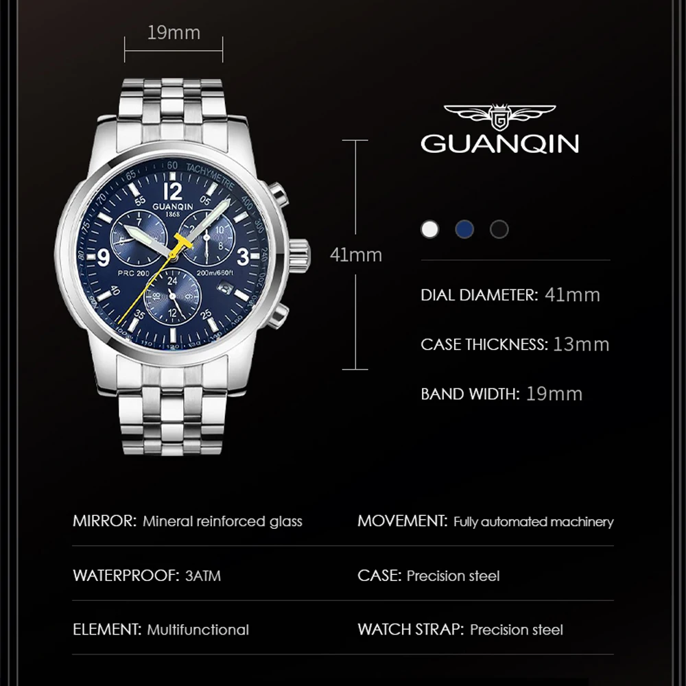 2024 New GUANQIN Mens Watches Automatic Watch For Men Top Luxury Mechanical Wristwatches Stainless Steel Waterproof Sports Clock