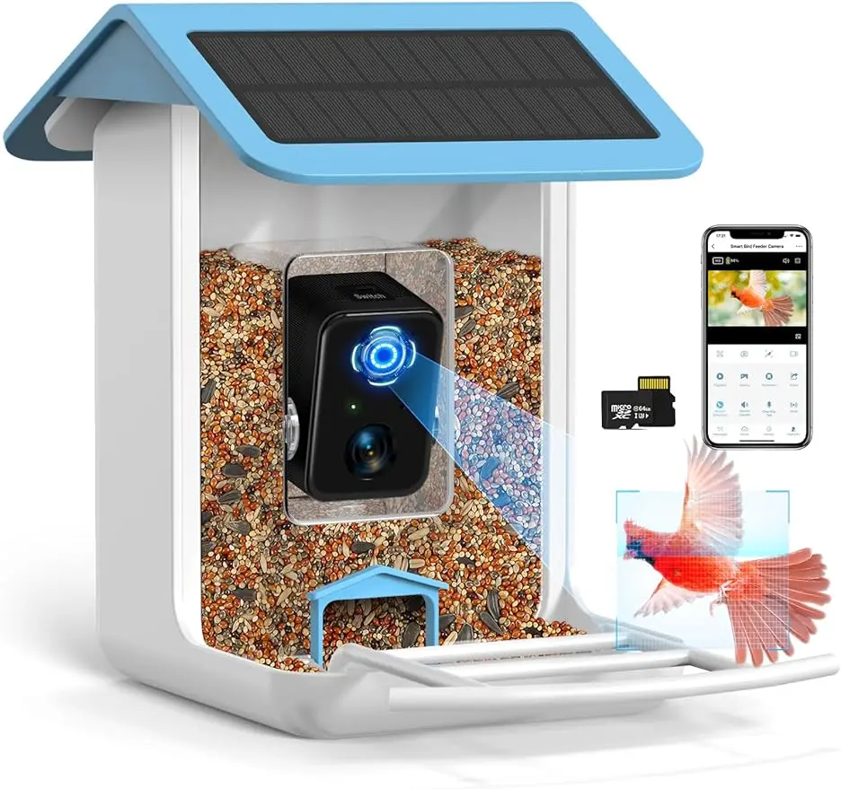 BROAIMX Smart Bird Feeder Camera, Free AI Forever, 1080P HD Camera Auto Capture Bird Videos & Solar Panel, App Notify When Birds