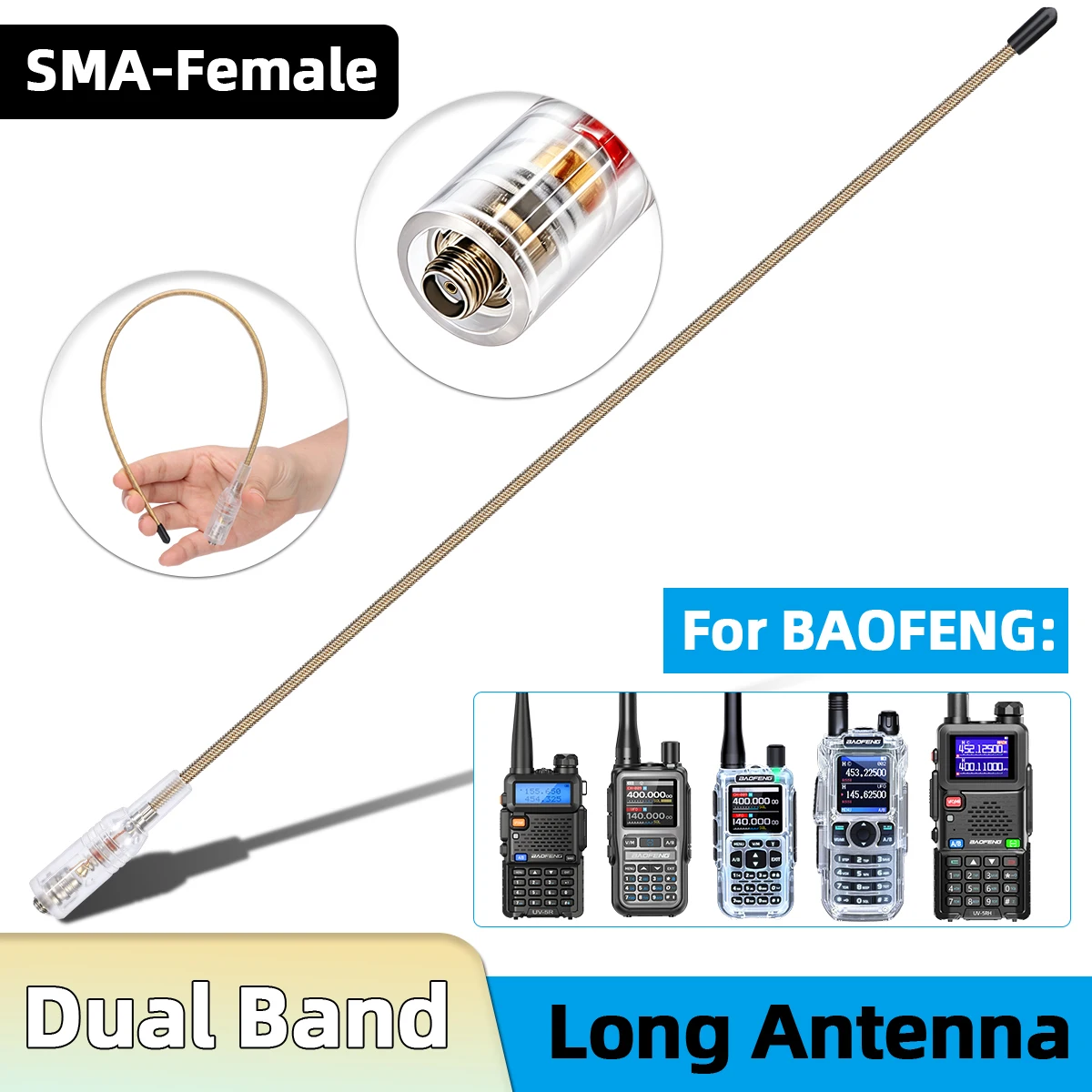 ABBREE AR-771 Dual Band Walkie Talkie Antenna SMA-Female for Baofeng UV-5R MINI 5 UV-5RH UV-21 PRO Quangsheng UV-K5 K6 Ham Radio