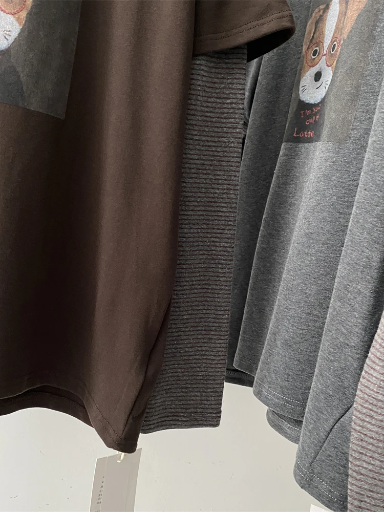 Loose Fit Long Sve Sweatirt Women's Print Base Layer Top Korean Sle round Ne Polyester Fiber Casual Comfortable