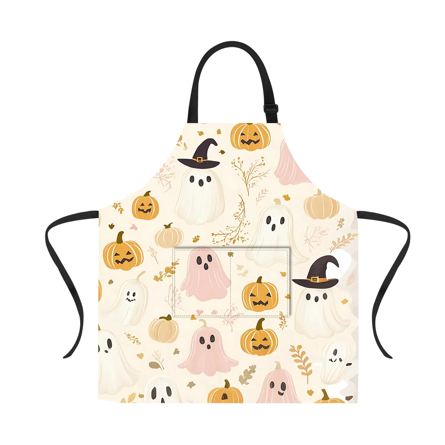

Pumpkin Ghost Apron Halloween Apron for Women Men with Pockets, Adjustable Kitchen Chef Aprons for Cooking