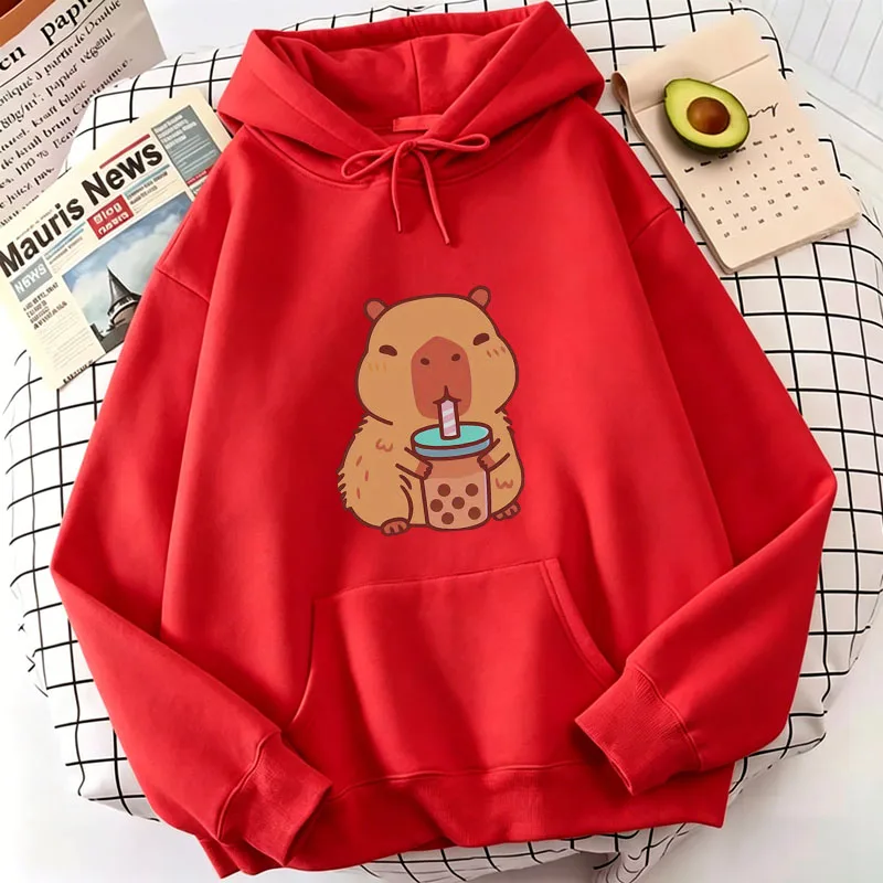 Capybara Cartoon Damen Hoodie Grafikdruck Herbst Kawaii Sweatshirt Langarm Bequemer Lässiger Pullover Weicher Süßer Damen Hoodie – Detail 7