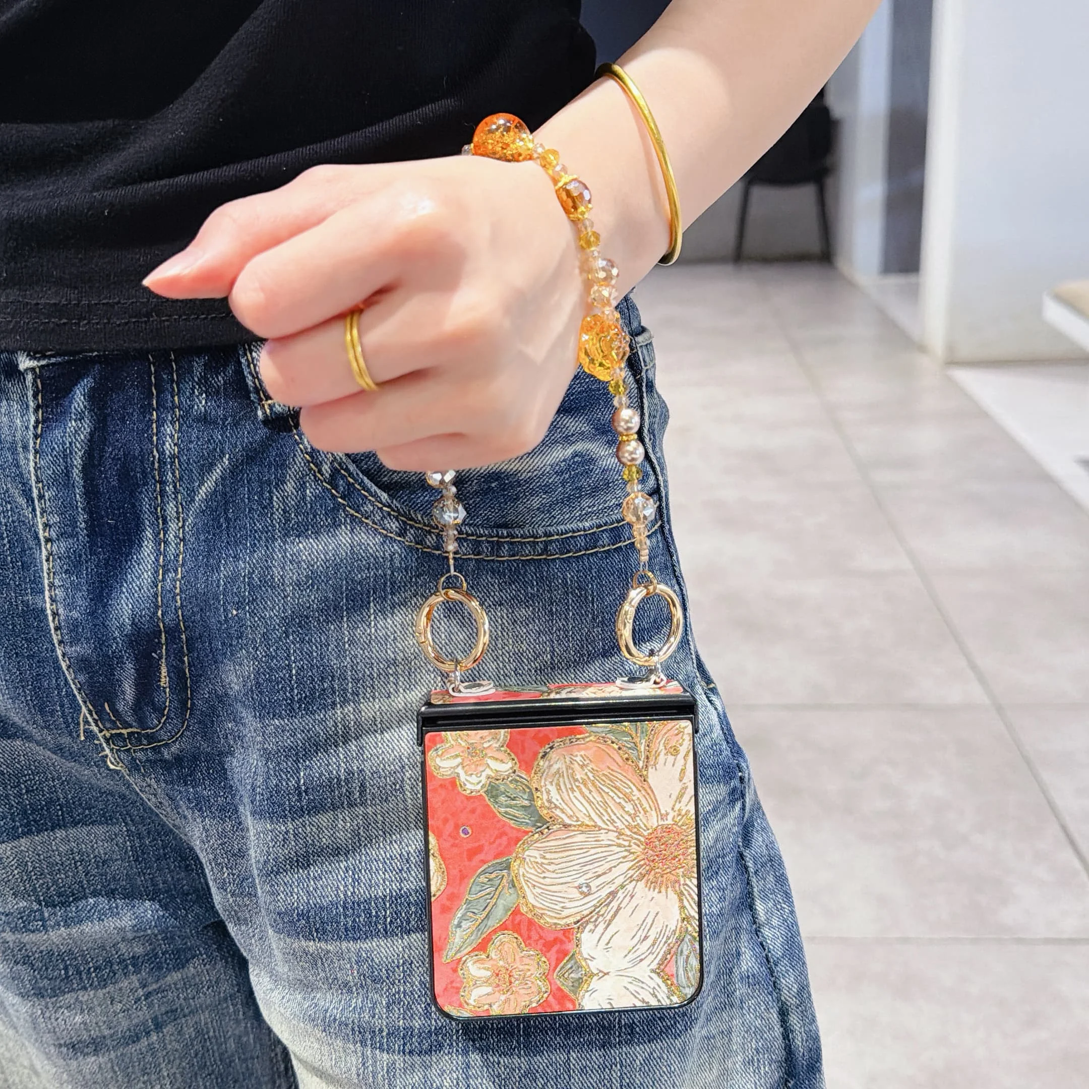 Hinge Protection PU Leather Cover & Colored Beads Wrist Chain Strap for Samsung Galaxy Z Flip 7 FE 6 5 4 3 Phone Case view 6