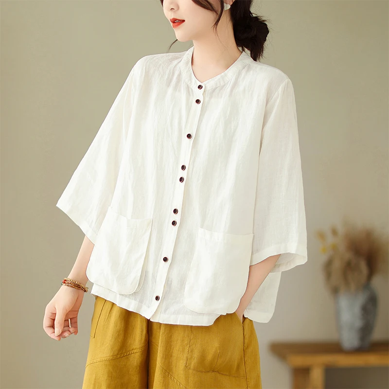 

Woman Top Single-Breasted Loose Shirts & Blouses for Women Pocket Cheap Tops Female