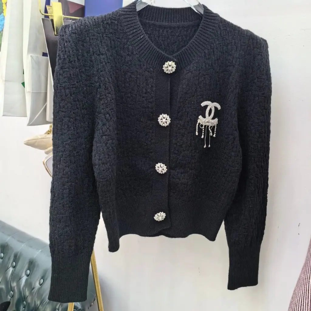 

High Waist Knitted Cardigan Short Elegant Sweater Coat for Women Autumn Winter Trendy Style Light Luxury Socialite
