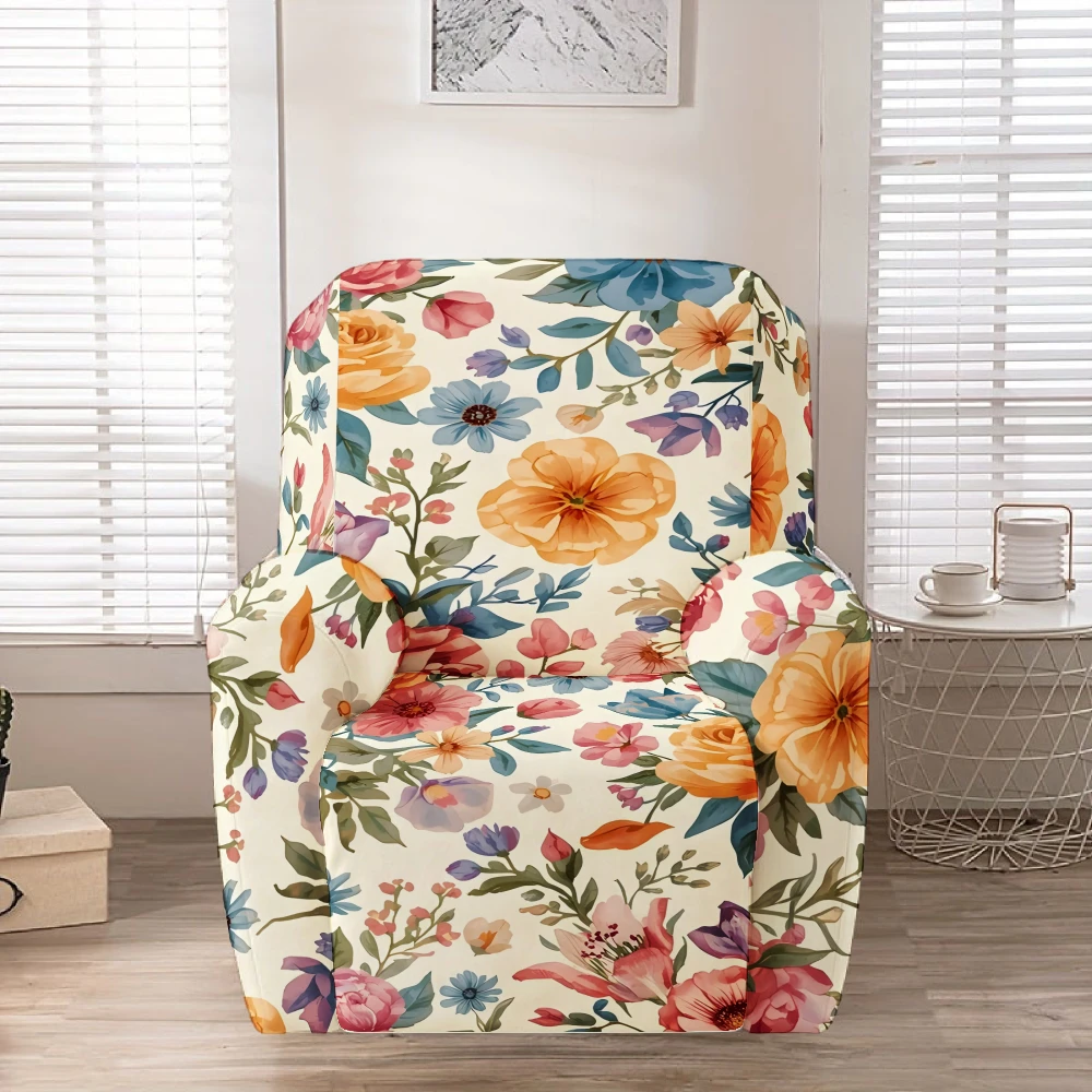

Recliner Slipcover,Vintage Watercolor Floral Print Stretch Recliner Chair Cover, Removable & Washable