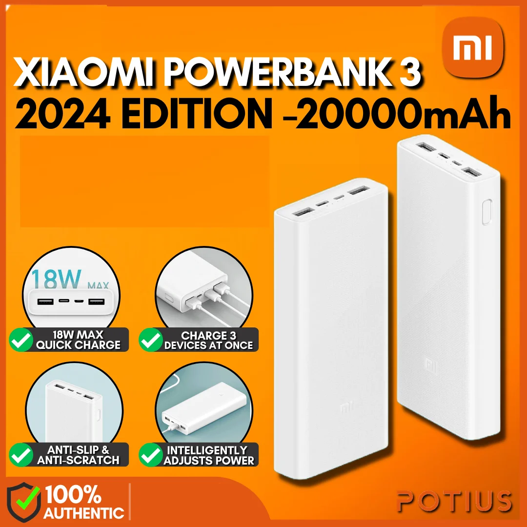 Xiao Mi Powerbank 3 PLM18ZM 20000mAh Upgrade 2C Version 18W Fast Charge Dual Input Output Port Portable Xaiomi Powerbank