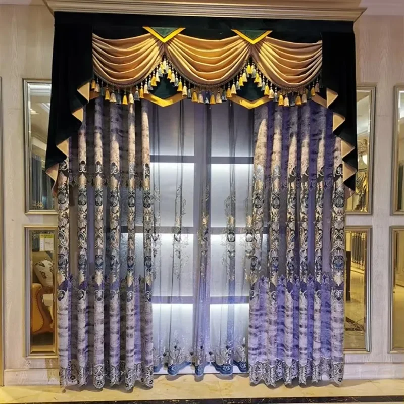 High quality jacquard curtains attached with valance luxury  for the living room