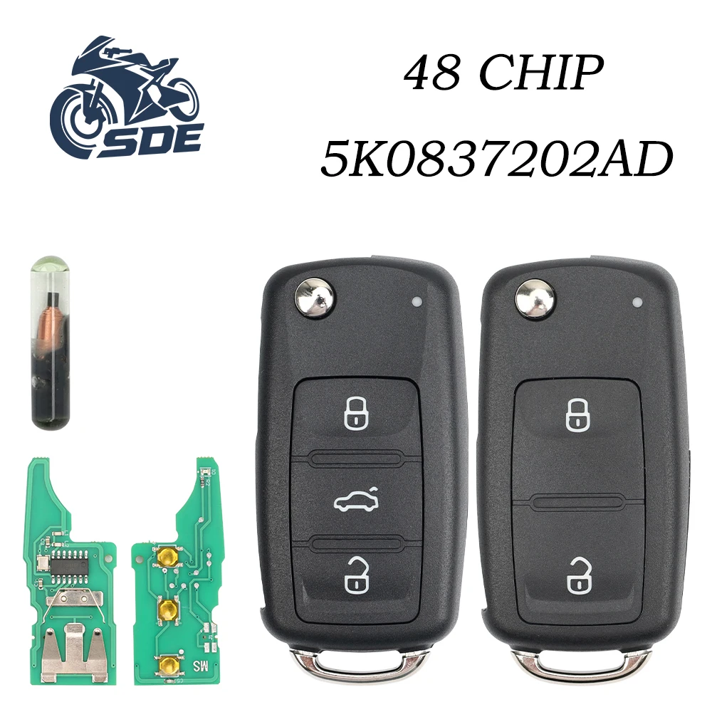 

SDE 2/3 кнопки дистанционного ключа автомобиля 434 МГц ID48 чип для VW Volkswagen GOLF PASSAT Tiguan Polo Jetta Beetle 5K0837202AD