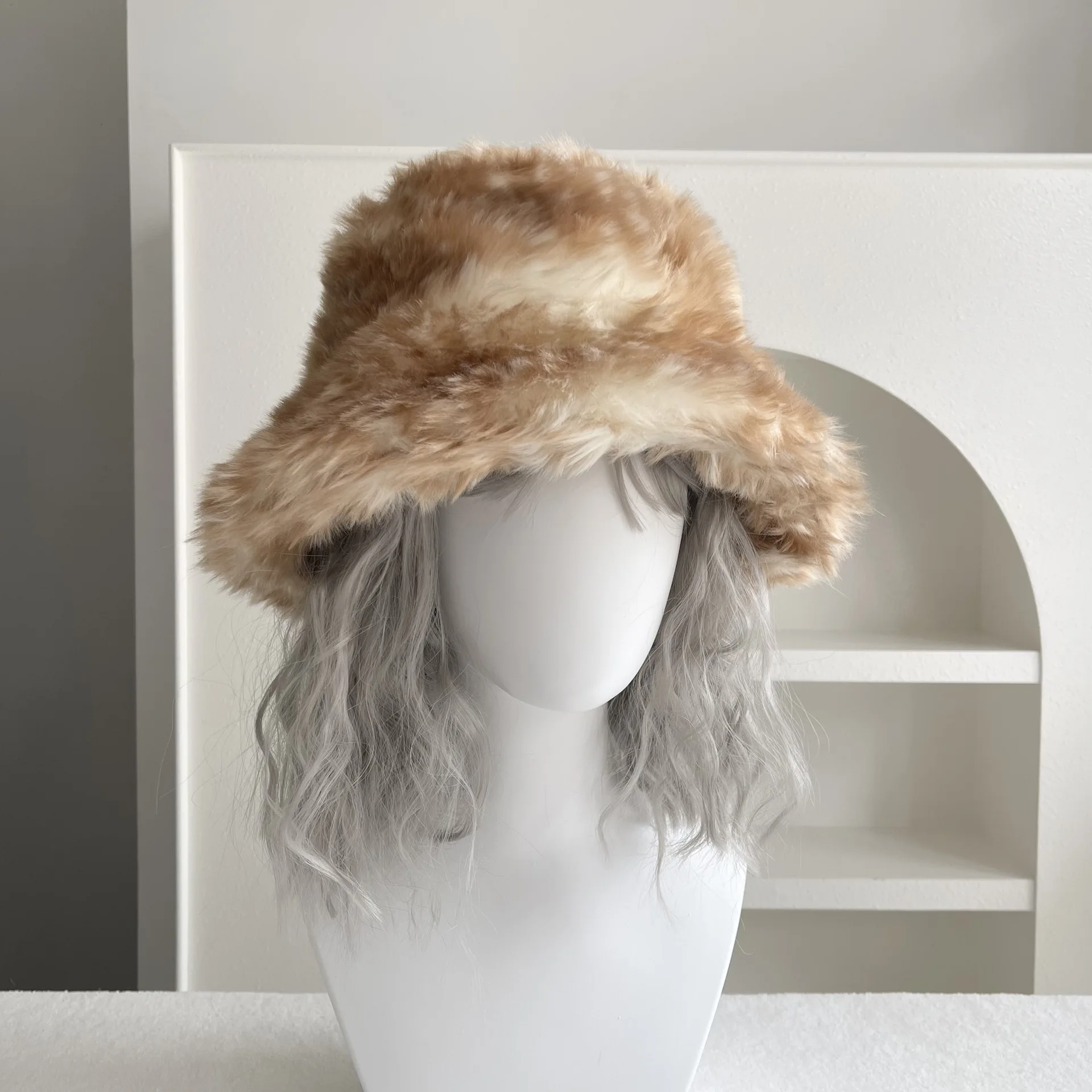 Winter New Deer Print Plush Bucket Hat Faux Fur Ins Cute Sweet Elk Earflap Hat Outdoor Windproof Warm Basin Hat