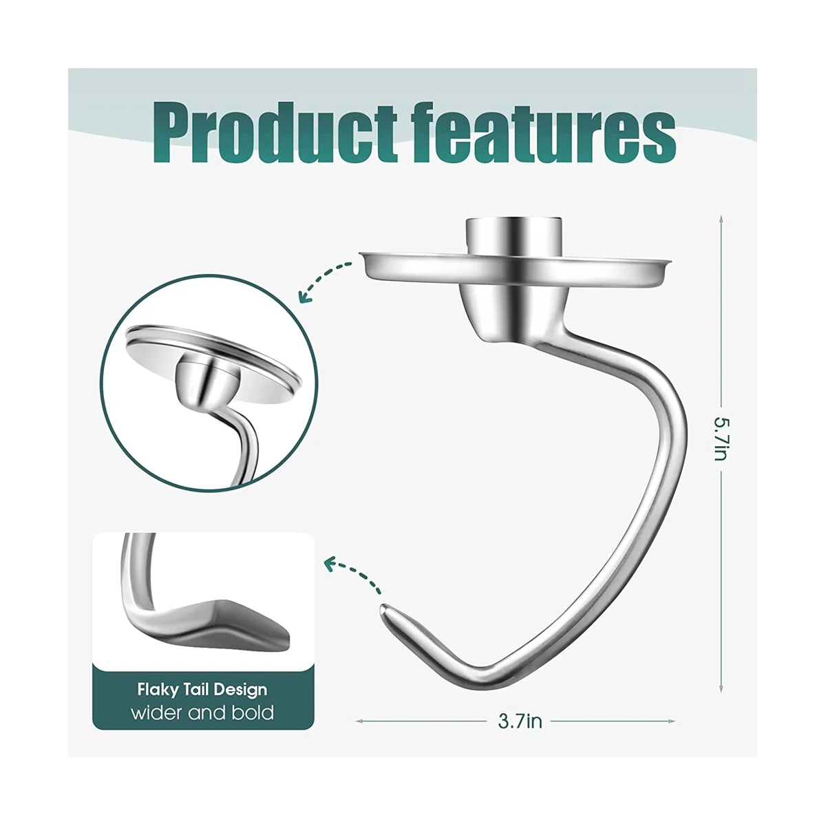 Aço inoxidável K45DH Dough Hook Anexo para Cozinha, 4.5-5Q Tilt-Head Mixer Peças, Acessórios