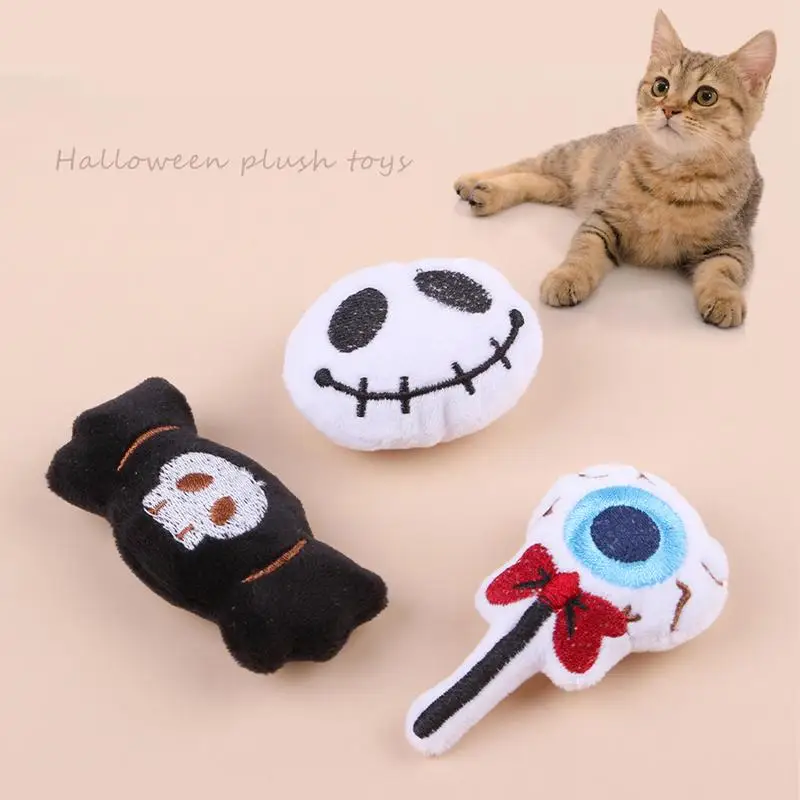 Halloween Cat Toys Cute Plush Cat Toys Indoor Cats Cute & Funny Exercise Interactive Toys Innovative Eyeball And Skull Design