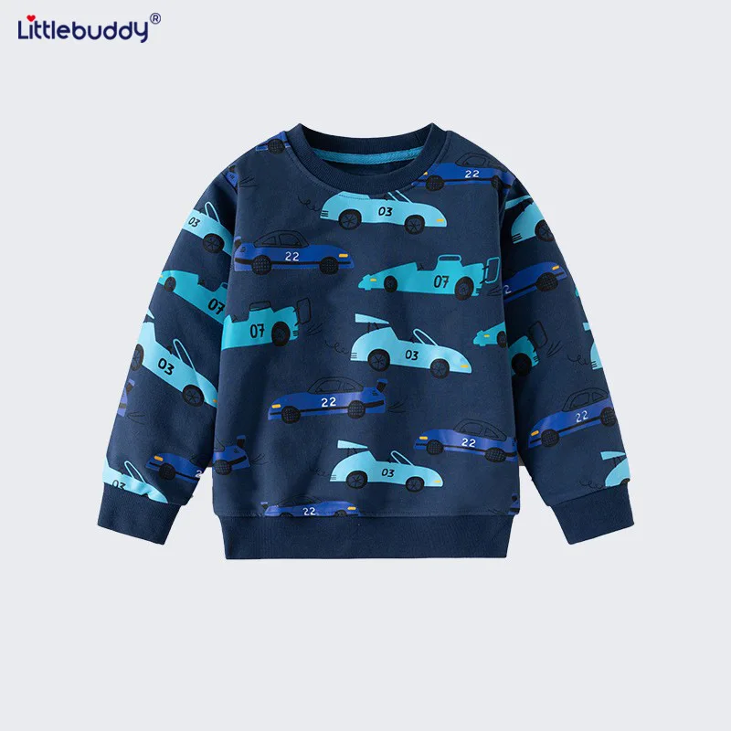 

Children's Sweatshirt25Autumn Boys' Knitted Cotton Base Shirt with Small Car Print Children's Crew Neck Sweatshirt