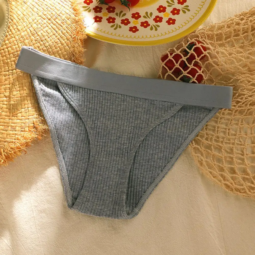 Popular Women Pure Color Slim Fit Panties Cozy Female Briefs Soft Solid Color Ribbed Cotton Panties Daily Wear