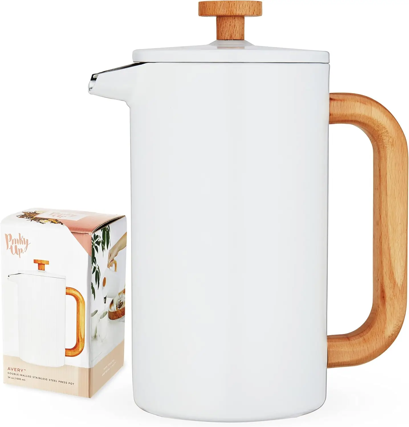 وعاء ضغط من الفولاذ المقاوم للصدأ بجدار مزدوج من مارثا، ماكينة صنع الشاي والقهوة، ملحقات الشاي ذات الأوراق السائبة، ماكينة تحضير الضغط الفرنسي، 34 أونصة، مجموعة