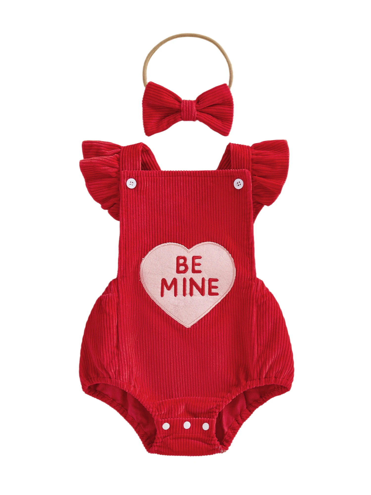 طقم فستان عيد الحب للفتيات الصغيرات، رومبير بدون أكمام مكشكش مطبوع عليه قلب مع عصابة رأس متطابقة لملابس الأطفال #5