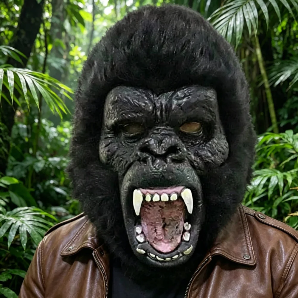 Halloween Mask Gorilla Full Head Mask Latex Black Chimpanzee Lifelike Animal Mask With Hair Cosplay Clothing Head Cover
