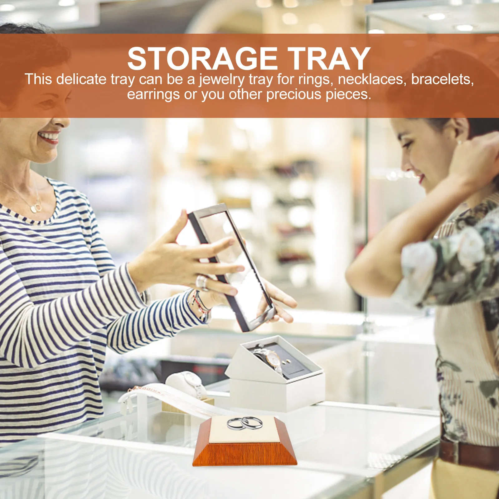 

Square Jewelry Display Plate Premium Microfiber Wood Storage Tray for Desktop Organizing Sundries Earring Jewelry Tray