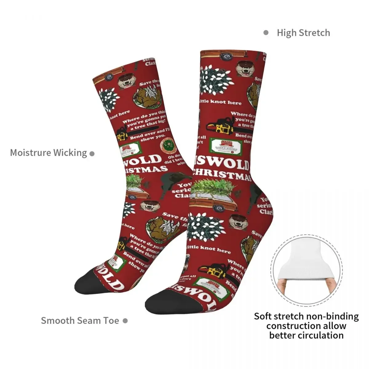 Christmas Vacation Collage Socks Harajuku Sweat Absorbing Stockings All Season Long Socks Accessories for Unisex Gifts