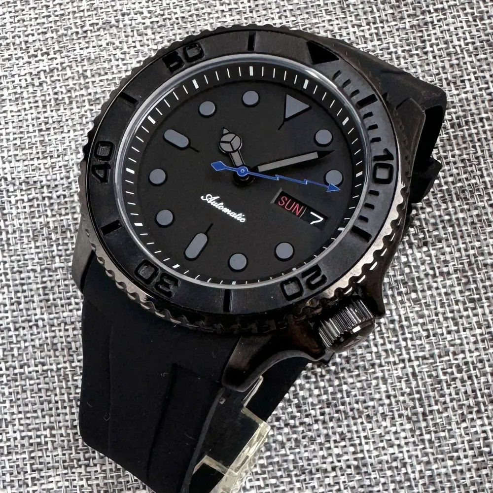 Tandorio 20ATM Diving 41mm NH36 Automatic Black PVD Men Watch Sapphire Glass Ceramic Rotating Bezel Lightning Hand Rubber