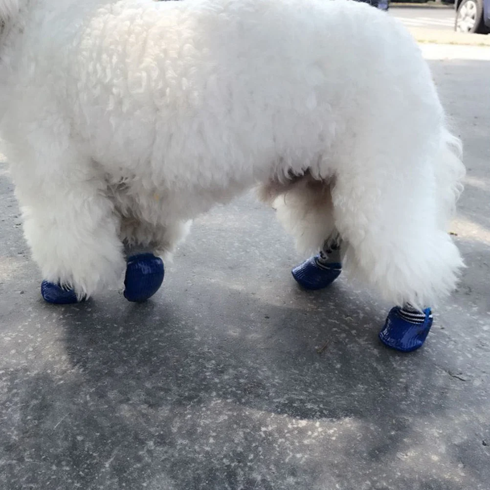 4 قطعة الجوارب القطنية للحيوانات الأليفة الكرتون يطبع عدم الانزلاق حماية القدمين الباردة الثلوج الجليد الملح سهلة الحمل استخدام الأزرق S جوارب للحيوانات الأليفة #5