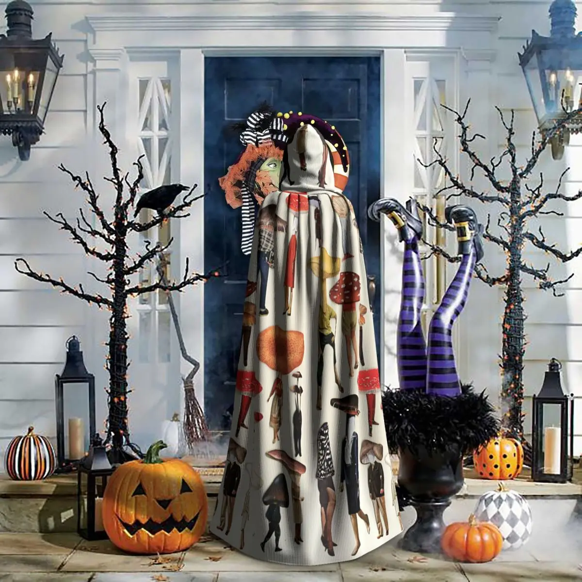 Abstract Ladies With Mushroom Hats Long Hooded Cloak Witch Medieval Costume Cosplay Cape HalloweenVampire Adult Unisex