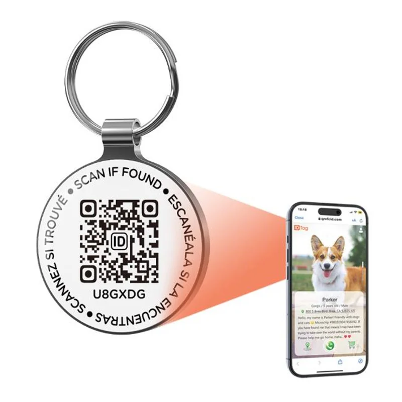 

QR Code Dog Tag Multi-Language Smart ID Pendant Metal Key Ring Pet Badge Cat Collar Accessories Plaque for Pets Personalized