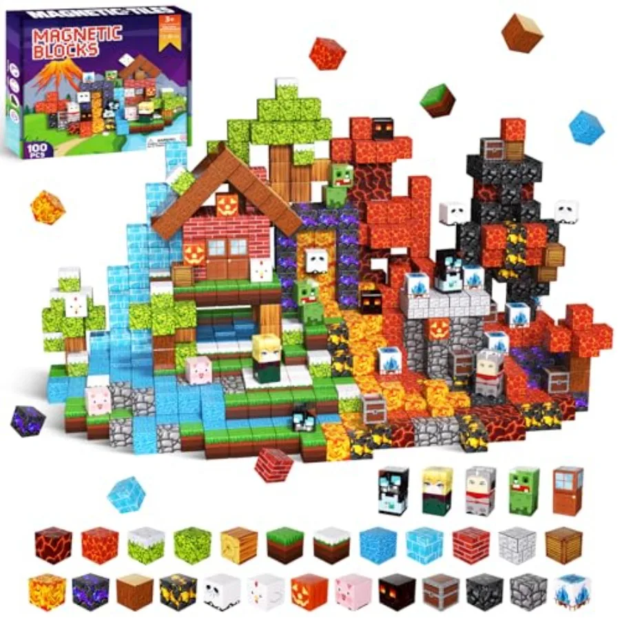 

Magnetic Blocks - 100pcs Magnetic Tiles Building Cubes, Stacking Magnets Toys for Age 3+, STEM Montessori Sensory Toys Christma