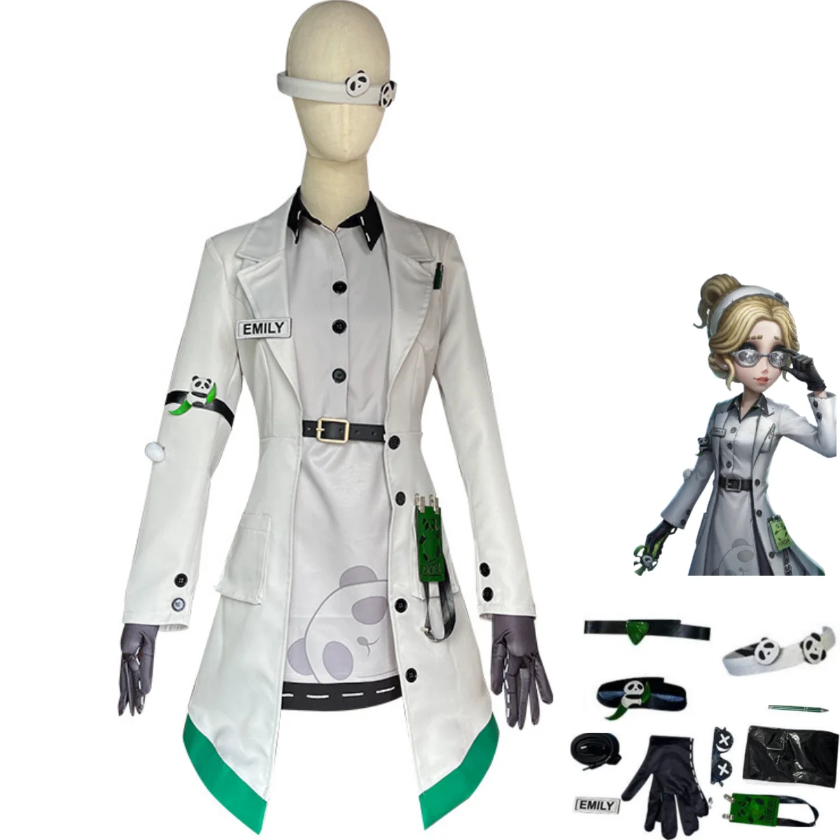 Anime Game Identity ⅤDoctor Emily Dyer Cosplay Costume Bamboo Shade Guardian Panda QiZhen Fashion Uniform Woman Sexy Party Suit