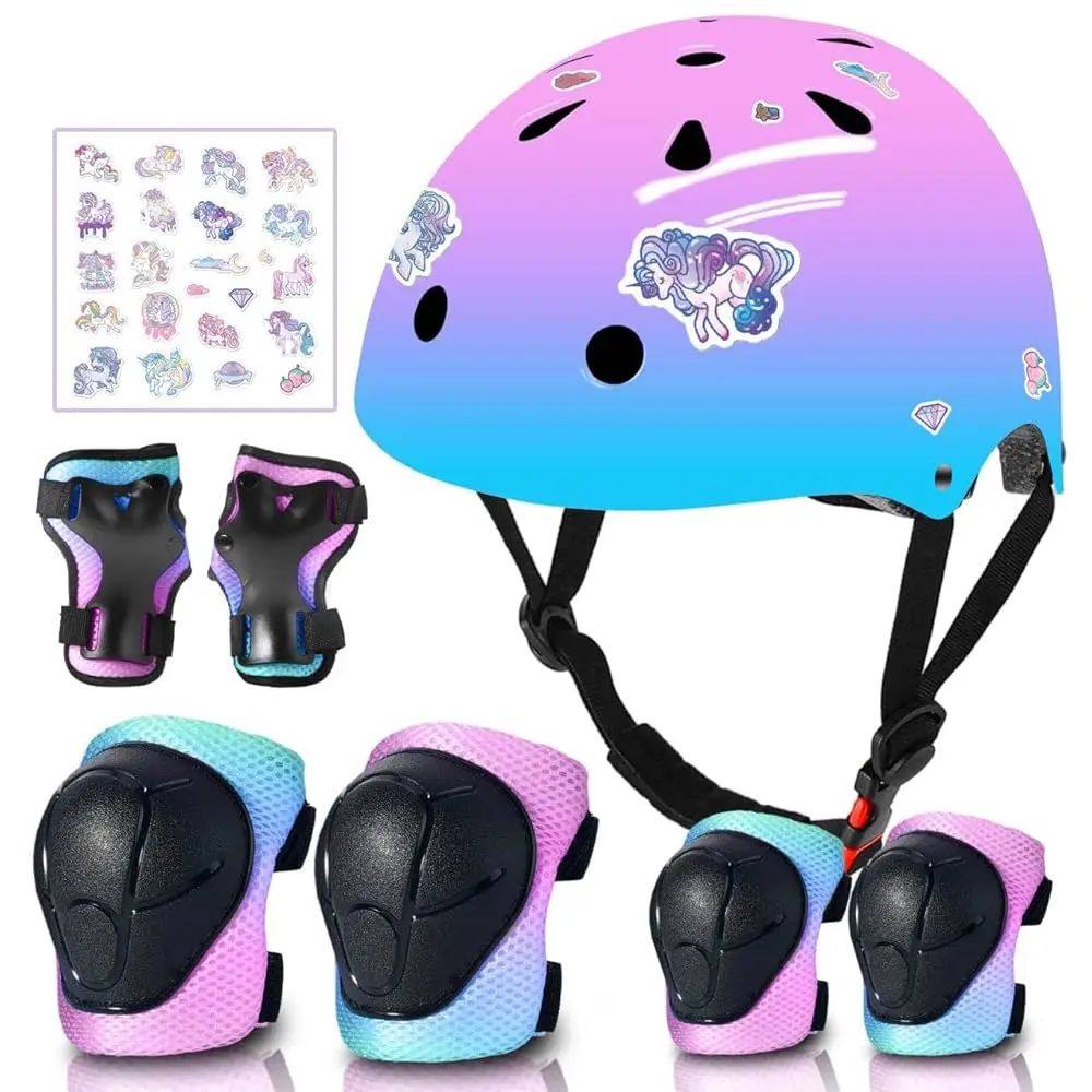 

Adjustable Gradient Color Kids/Toddler Bike Helmet for 1-2-3-5-8-14 Years Boys Girls,Skateboard Helmet with Knee and Elbow Pa