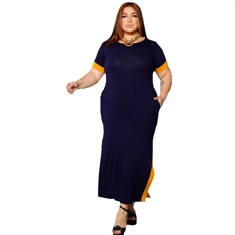 Vestido Faixa Lateral Plus Size Feminino Com Fenda Maxi Saruel Com Bolso Moda Feminina Verão Outono Inverno Veste do 38 ao 50